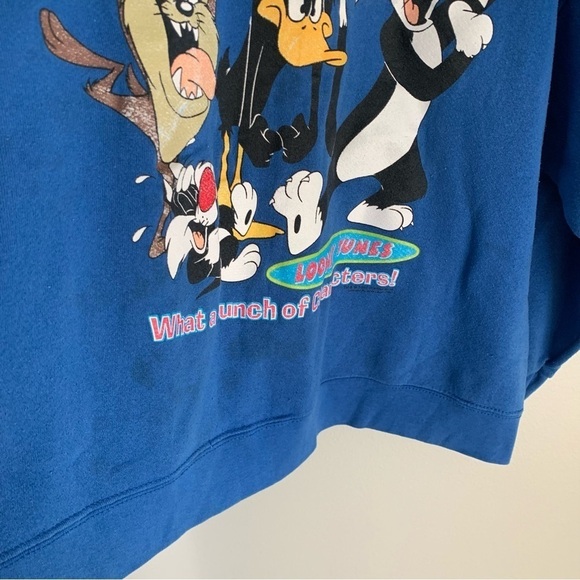 Vtg 90s 1997 Looney Tunes boxy crewneck sweatshirt blue L/XL - Picture 9 of 9